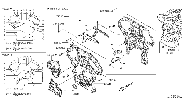 2014 Infiniti Q50 Front Cover,Vacuum Pump & Fitting Diagram 1