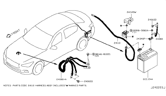 2019 Infiniti Q50 Battery Terminal Assembly-Connector Diagram for 24340-8Y21C