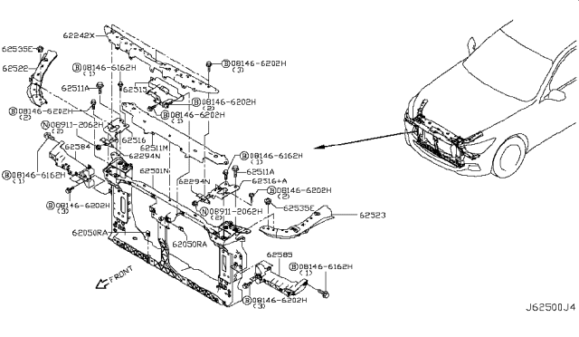 2015 Infiniti Q50 Front Apron & Radiator Core Support Diagram