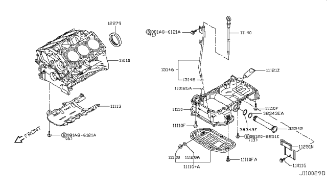 2017 Infiniti Q50 Oil Pan Assembly Diagram for 11110-5CA3B