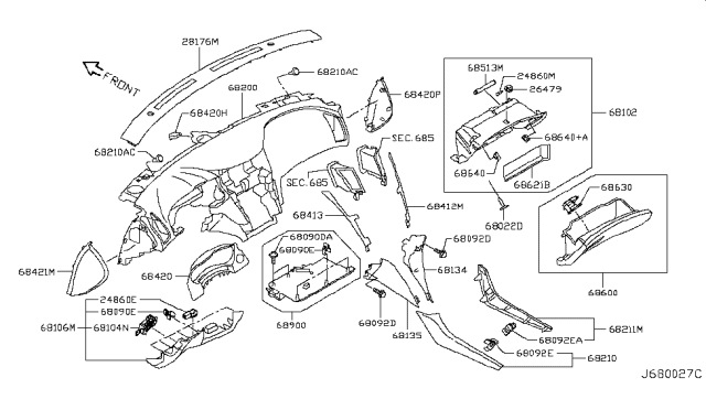 2017 Infiniti Q50 Panel-Instrument Lower,Driver Diagram for 68112-4GF0C