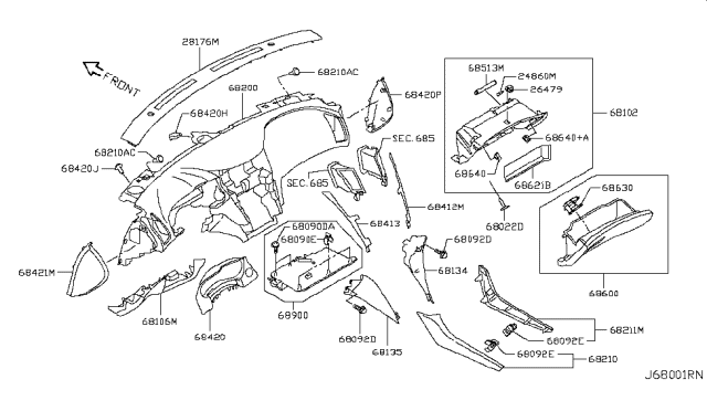 2015 Infiniti Q50 Lock Assy-Glove Box Lid Diagram for 68630-4GF0A