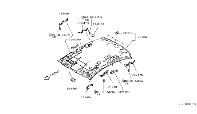 2014 Infiniti Q50 Roof Trimming Diagram 1