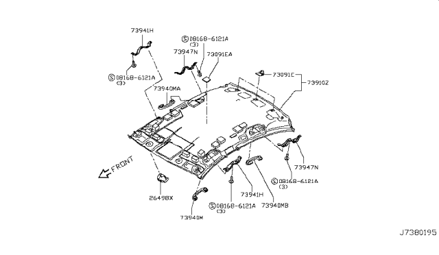 2016 Infiniti Q50 Roof Trimming Diagram 1