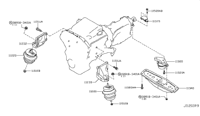 2014 Infiniti Q50 Engine & Transmission     Mounting Diagram 1