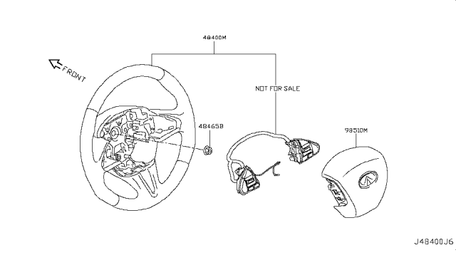 2019 Infiniti Q50 Less Pad Steering Wheel Assembly Diagram for 48430-6HH6C