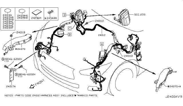 2016 Infiniti Q50 Connector Terminal Diagram for 24344-51E1B