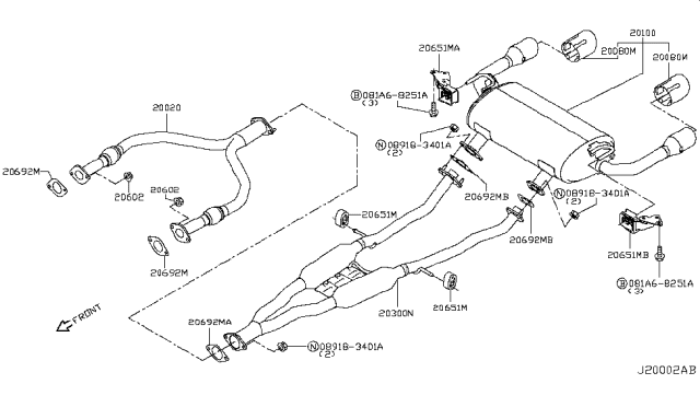 2017 Infiniti Q50 Exhaust Tube & Muffler Diagram 6