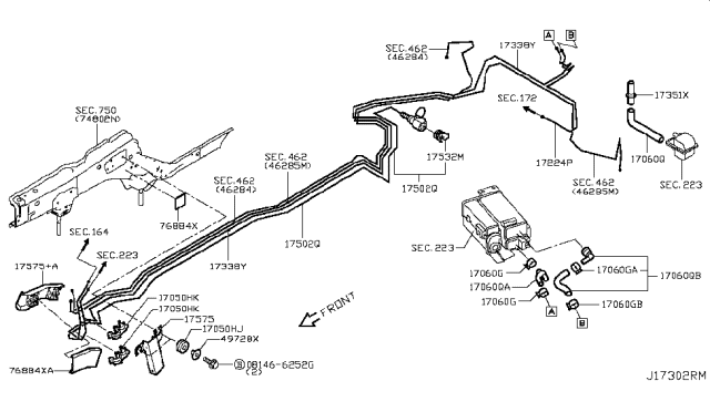 2016 Infiniti Q50 Hose-Evaporation Piping Diagram for 17226-4HA1A