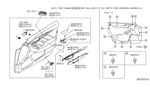 2016 Infiniti Q50 Front Door Trimming Diagram 3