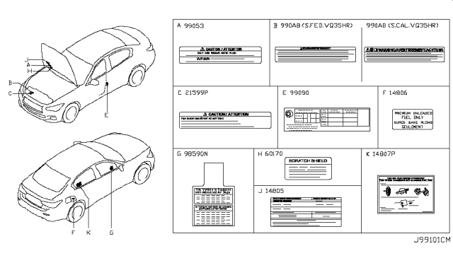 2016 Infiniti Q50 Caution Plate & Label Diagram 2