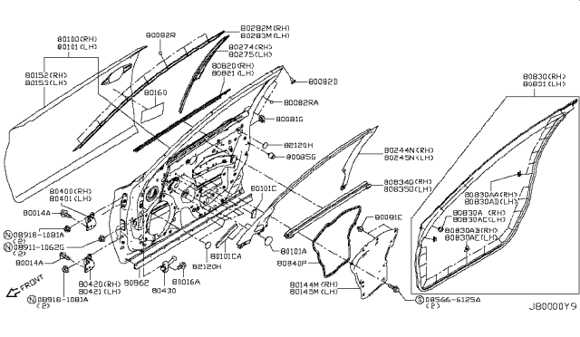 2017 Infiniti Q50 Cover-Sash Inner,RH Diagram for 802D4-4GA2B