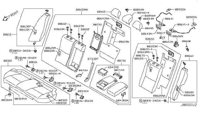 2014 Infiniti Q50 Trim Assy-Back,Rear Seat LH Diagram for 88670-4GB1C