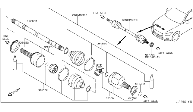 2015 Infiniti Q50 Front Drive Shaft (FF) Diagram 3