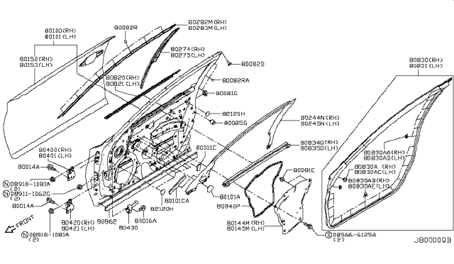 2015 Infiniti Q50 Front Door Panel & Fitting Diagram 1