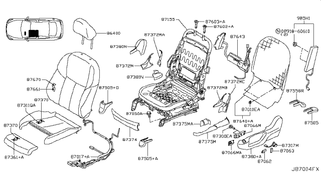 2018 Infiniti Q50 Harness-Sub,Front Seat Diagram for 87069-4HL0A