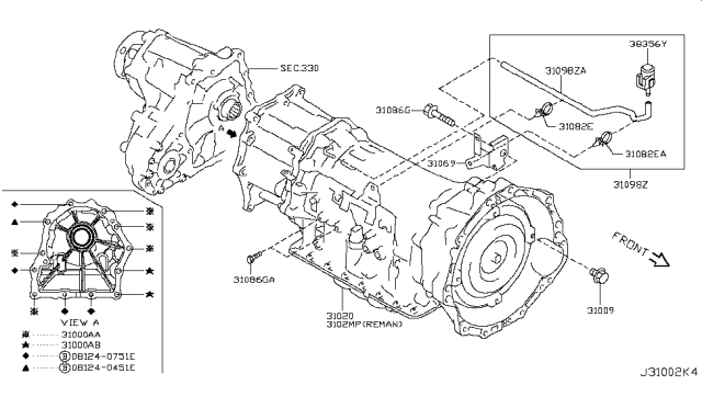 2014 Infiniti Q50 Transmission Assembly - Automatic Diagram for 31020-X408D