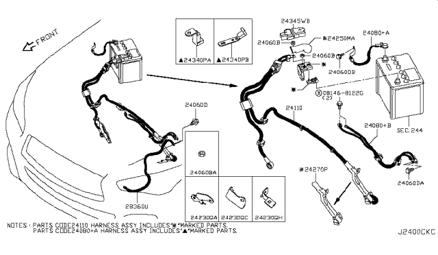 2019 Infiniti Q50 Cable Assy-Battery To Starter Motor Diagram for 24110-4GA0C