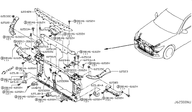 2019 Infiniti Q50 Front Apron & Radiator Core Support Diagram