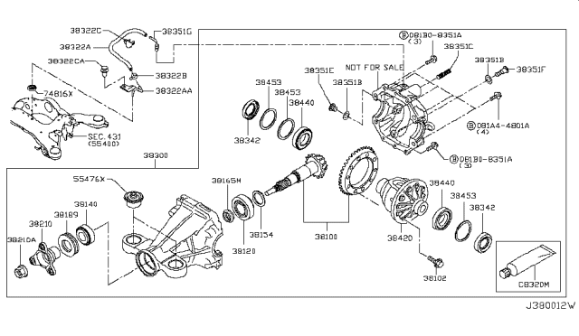 2019 Infiniti Q50 Bearing-Differential Side Diagram for 38440-4GD0A
