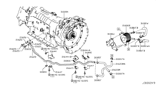 2015 Infiniti Q50 Auto Transmission,Transaxle & Fitting Diagram 15