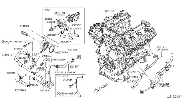 2018 Infiniti Q50 Hose-Water,Oil Cooler Diagram for 21306-5CA1B