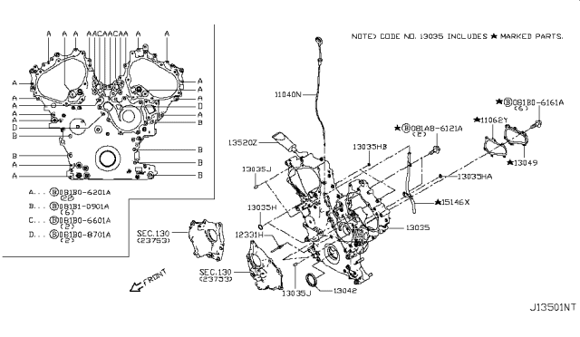 2019 Infiniti Q50 Cover Assy-Front Diagram for 13035-HG01B