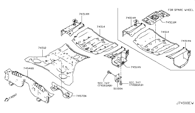 2015 Infiniti Q50 Floor-Rear,Rear Side RH Diagram for 74530-4GA0A