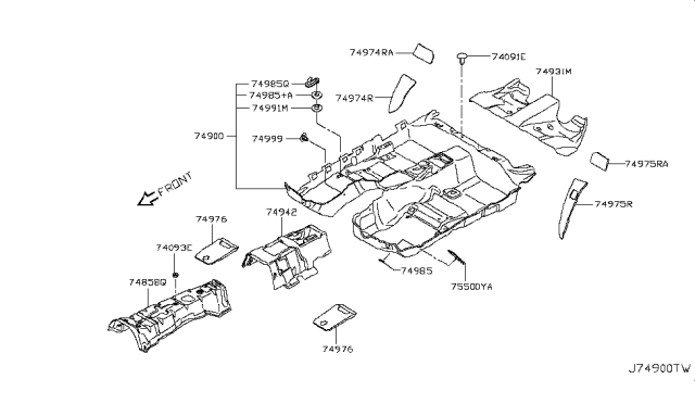 2014 Infiniti Q50 Carpet Assy-Floor Diagram for 74901-4GF6C