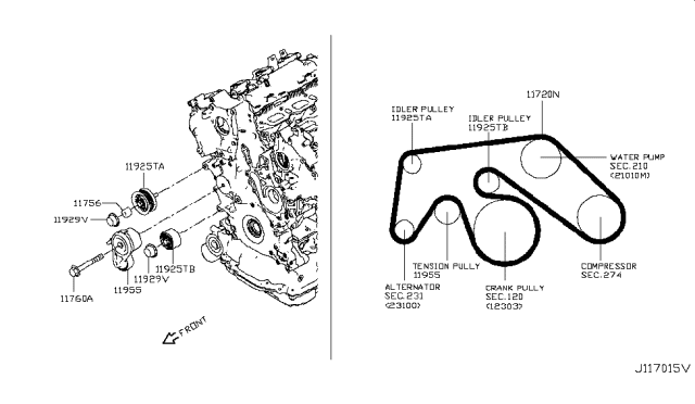 2016 Infiniti Q50 Fan,Compressor & Power Steering Belt Diagram 4