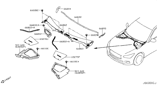 2015 Infiniti Q50 Cowl Top & Fitting Diagram