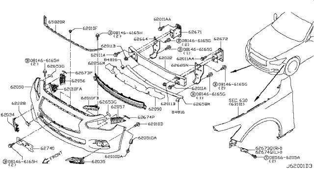 2018 Infiniti Q50 Front Bumper Diagram