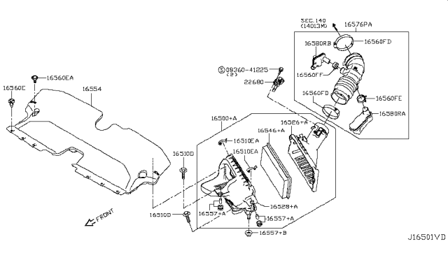 2014 Infiniti Q50 Air Cleaner Housing Cover Diagram for 16526-4GA0B