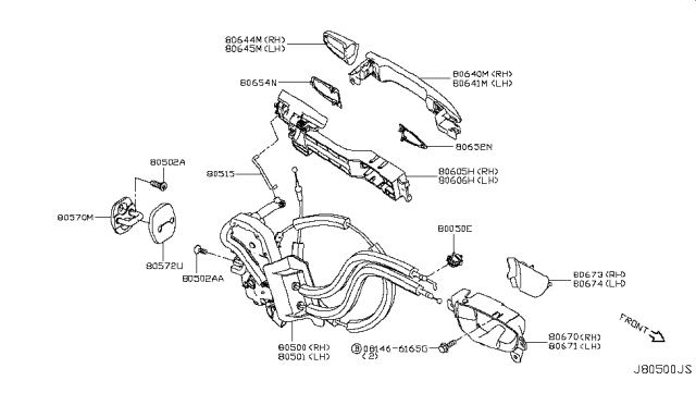 2015 Infiniti Q50 Front Door Lock & Handle Diagram