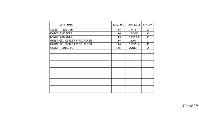 2017 Infiniti Q50 Turbocharger Gasket Kit Diagram for A4401-5CA0A