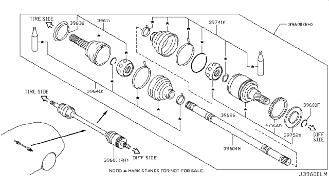 2014 Infiniti Q50 Shaft Assy-Rear Drive Diagram for 39600-4GA0A