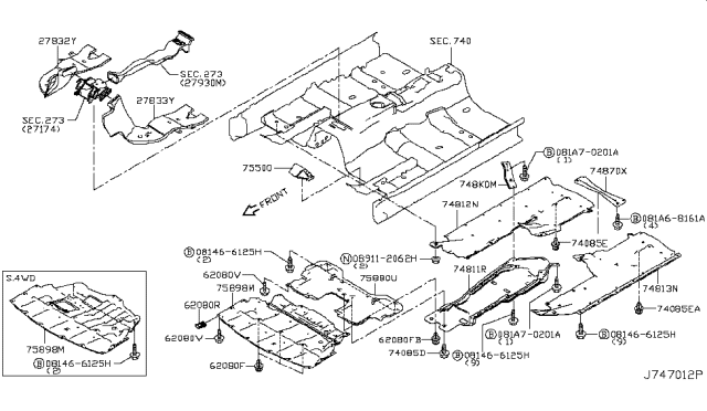 2014 Infiniti Q50 Floor Fitting Diagram 1