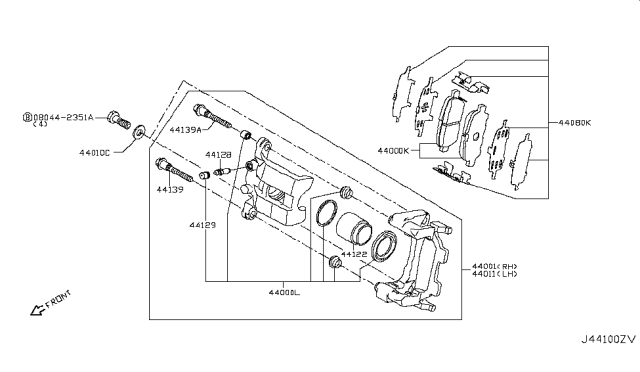 2016 Infiniti Q50 CALIPER Assembly-Rear RH,W/O Pads Or SHIMS Diagram for 44001-1AA0A