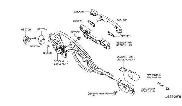 2019 Infiniti Q50 Rear Door Lock & Handle Diagram