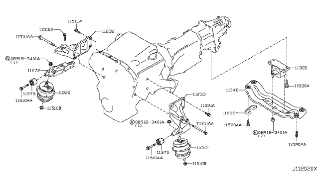 2018 Infiniti Q50 Engine & Transmission     Mounting Diagram 6