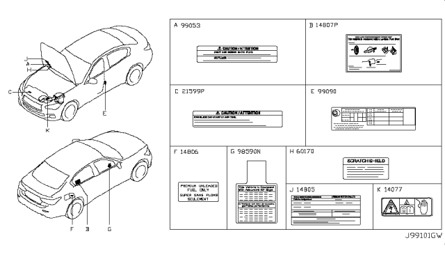 2019 Infiniti Q50 Caution Plate & Label Diagram 2