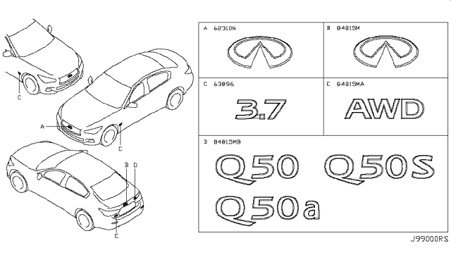 2014 Infiniti Q50 Emblem & Name Label Diagram 2