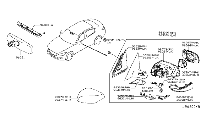 2017 Infiniti Q50 Rear View Mirror Diagram 1