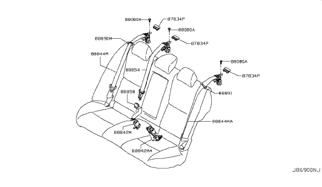 2018 Infiniti Q50 Belt Assembly-Rear Seat Buckle,RH Diagram for 88842-6HF0A