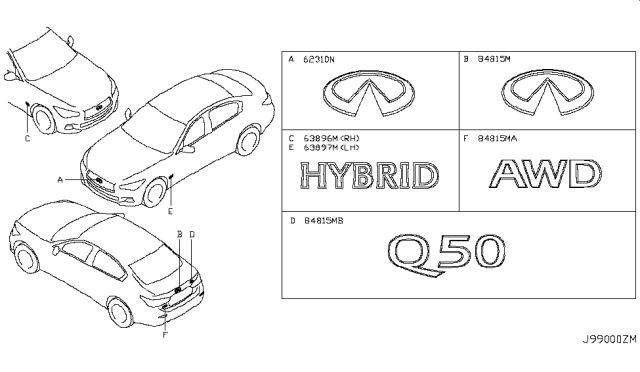 2018 Infiniti Q50 Trunk Lid Emblem Diagram for 84894-6HH0A