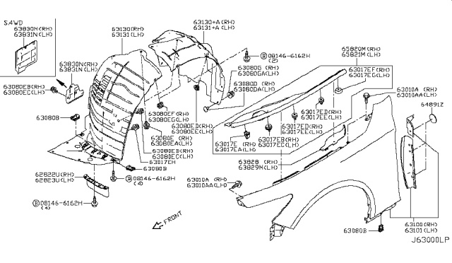 2015 Infiniti Q50 Air Guide-Front,LH Diagram for 62823-4GE0A