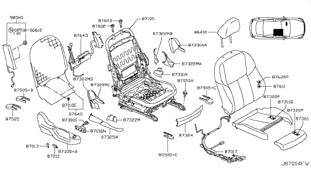 2018 Infiniti Q50 Trim & Pad Assembly-Front Seat CUS Diagram for 87310-6HB4C