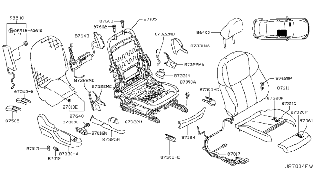 2018 Infiniti Q50 Trim & Pad Assembly-Front Seat CUS Diagram for 87310-6HB4A