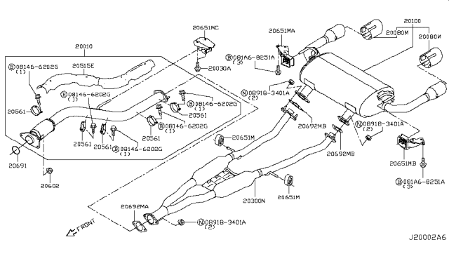 2017 Infiniti Q50 Exhaust Tube & Muffler Diagram 1