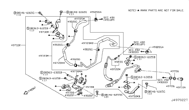 2016 Infiniti Q50 Power Steering Pressure Hose & Tube Assembly Diagram for 49720-4GE1A